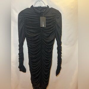 Fashion Nova ruched black dress long sleeves size XL